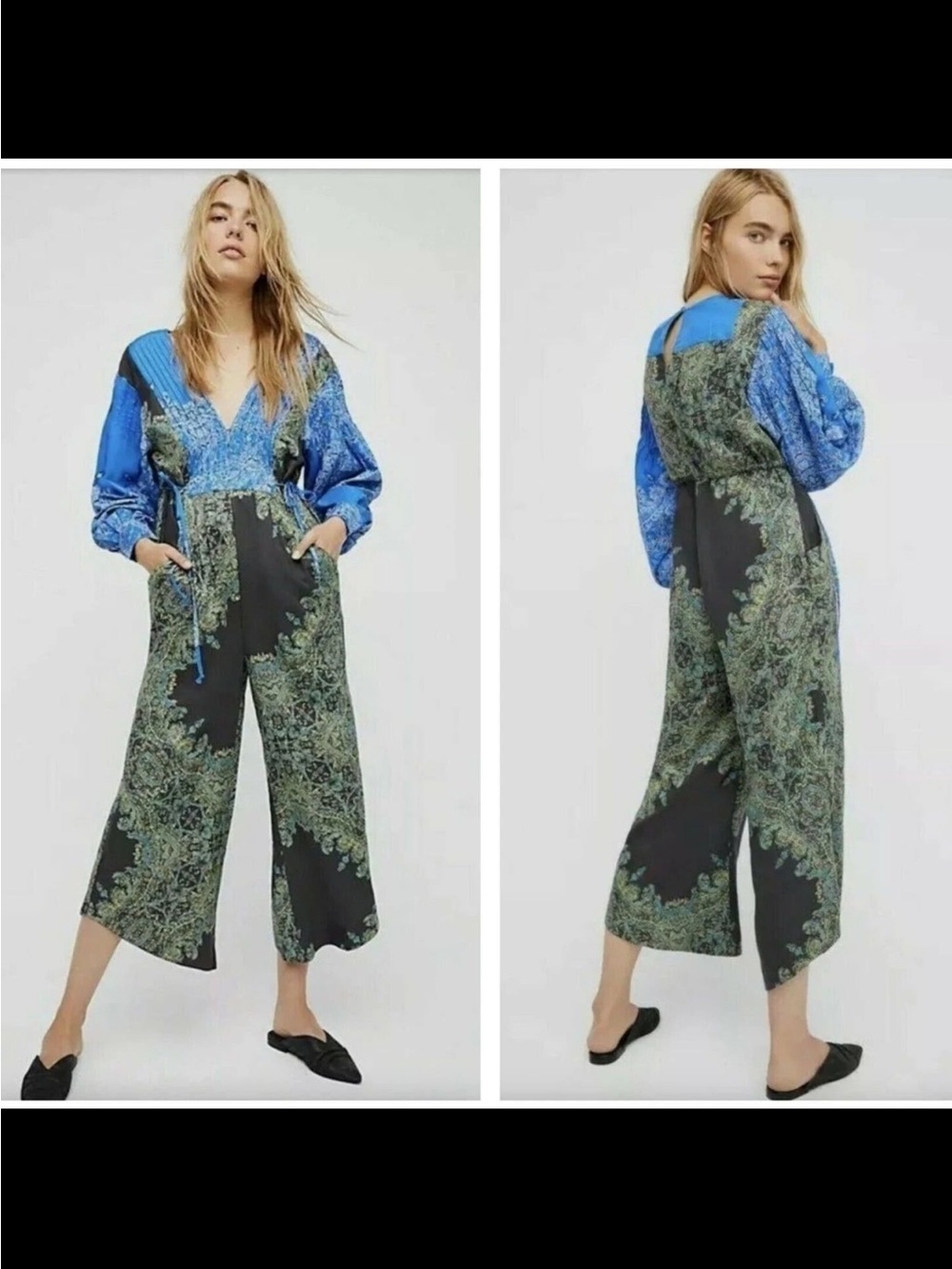 Free People Blooming Fields Paisley-Print V-Neck Wide-Leg Jumpsuit